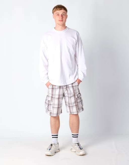 Vintage Chequered 32x21 Canvas Carpenter Baggy Shorts White