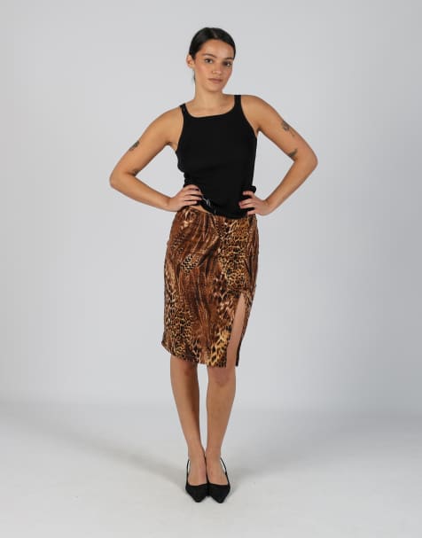 Vintage Cherimax XS woven midi skirt in brown - view 1