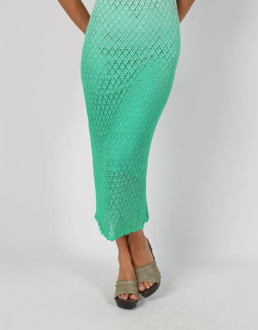 Vintage Cheroy XS knitted maxi dress in light green, 2 of 4