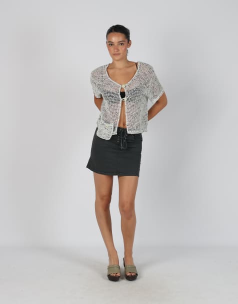 Vintage Chic&Pop XS woven mini skirt in charcoal grey - view 1