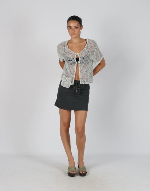 Vintage Chic&Pop XS woven mini skirt in charcoal grey