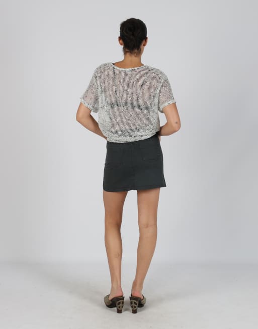 Vintage Chic&Pop XS woven mini skirt in charcoal grey, 3 of 4