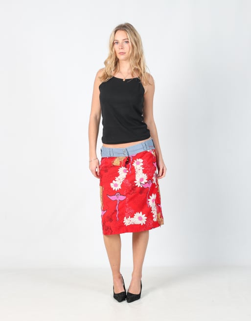 Vintage Chiemsee M printed woven midi dress in red