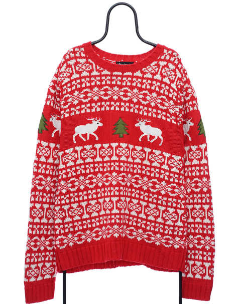 Vintage christmas size L knitted jumper in red - view 1