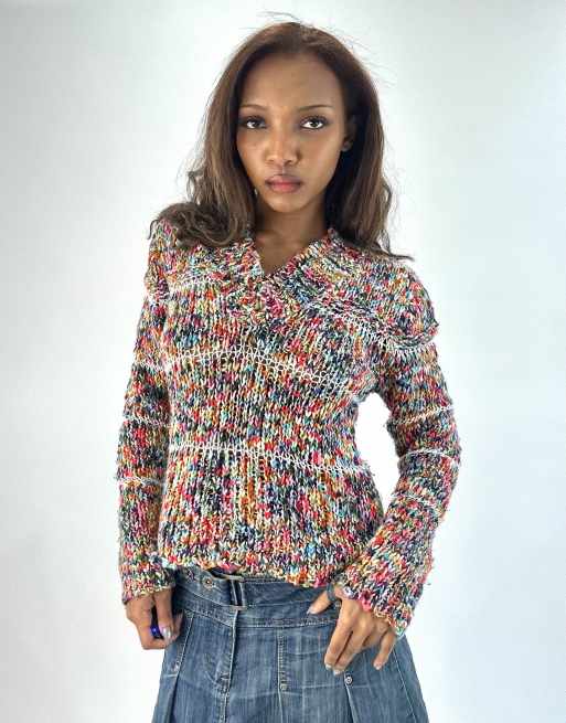 Vintage chunky knit jumper in multicolour