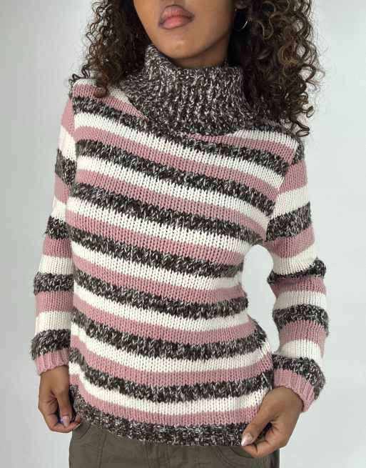 Vintage chunky striped knit jumper in pink