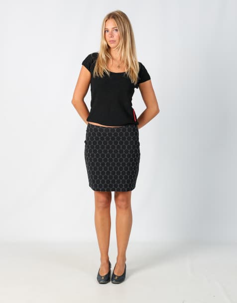 Vintage Cliola S woven midi skirt in black - view 1