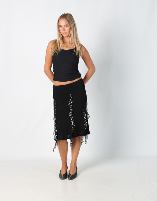 Vintage Clips S woven midi skirt in black