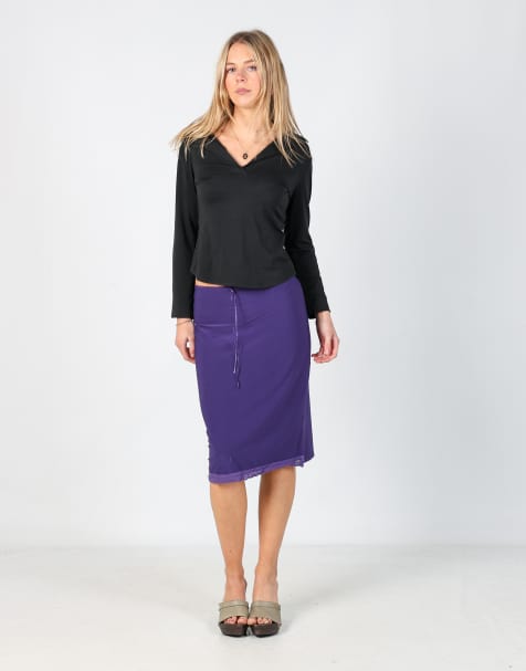 Vintage Clockhouse S woven midi skirt in purple - view 1