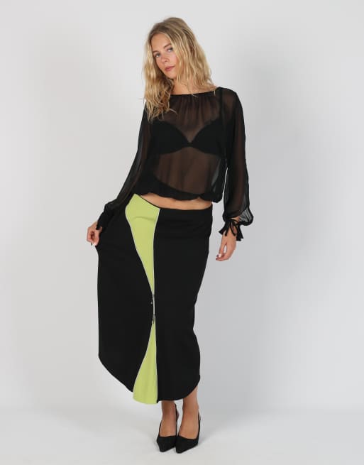 Vintage Coconuda M woven midi skirt in black