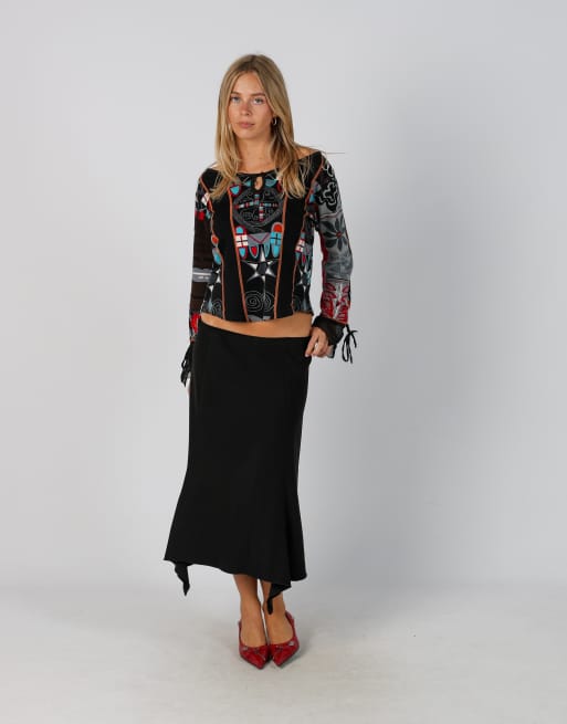 Vintage Coconuda XS woven midi skirt in black, 1 of 4