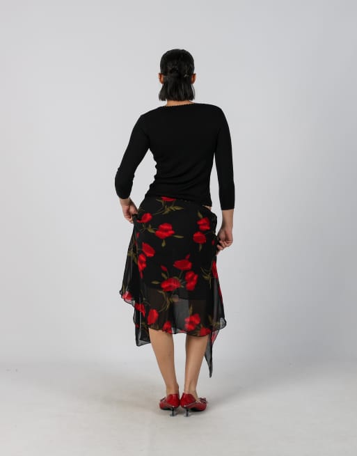 Vintage Coconuda XXS woven midi skirt in black, 3 of 4