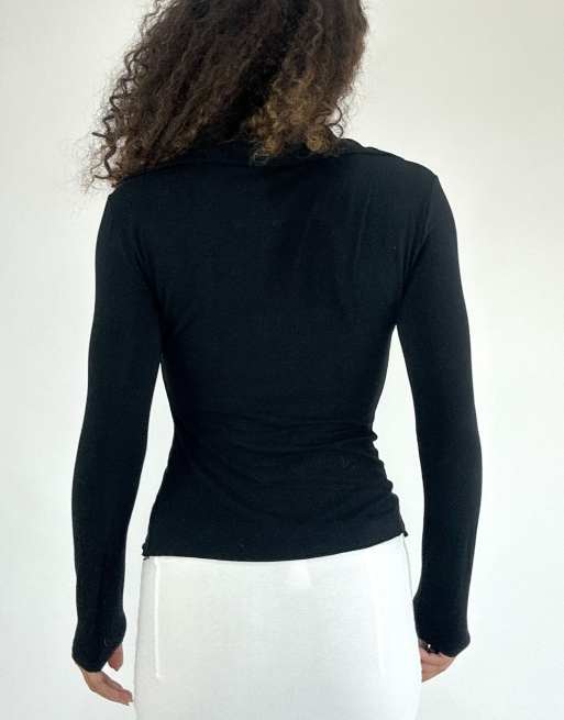 Vintage collared long sleeve top in black, 2 of 4