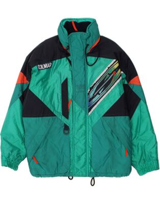 Vintage Colmar Size L Colourblock Hooded Ski Jacket in Green