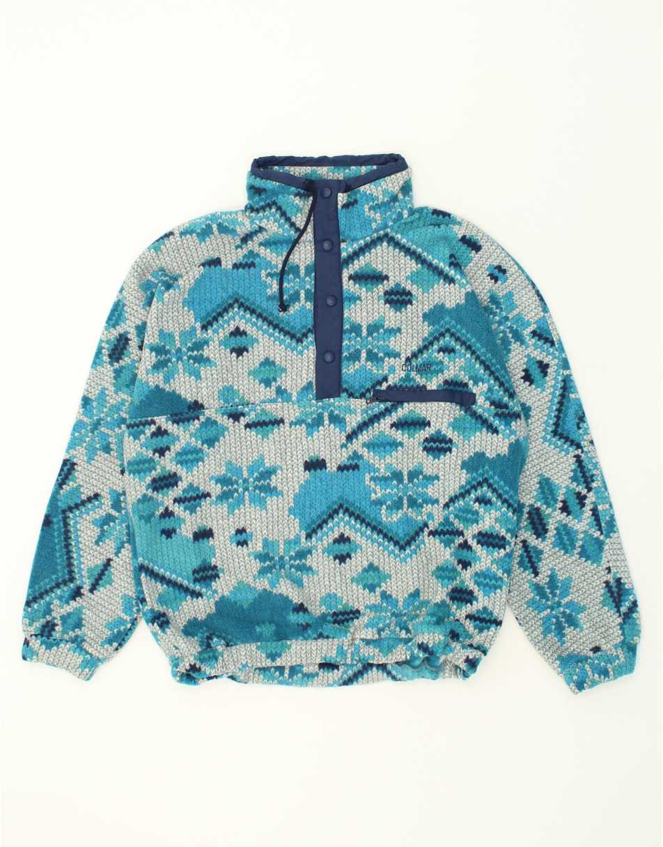Vintage Colmar Size XL Geometric Zip Neck Jumper Sweater in Blue