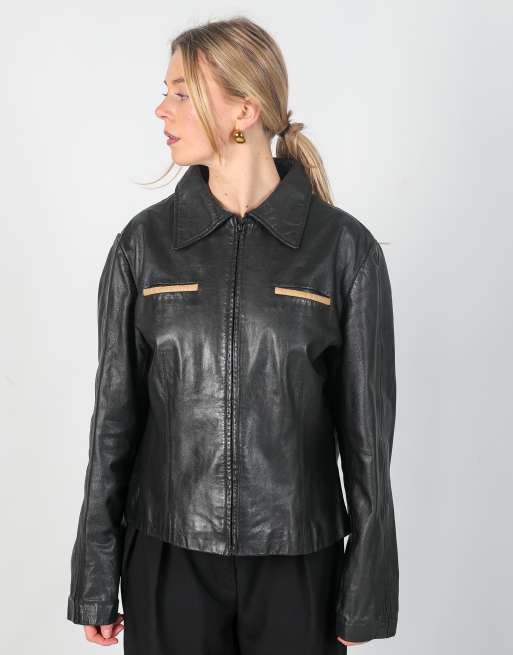 Vintage Conbipel M leather jacket in black, 3 of 4