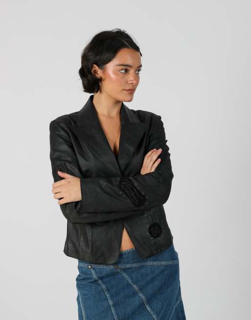 Vintage Conbipel M leather jacket in black, 3 of 4