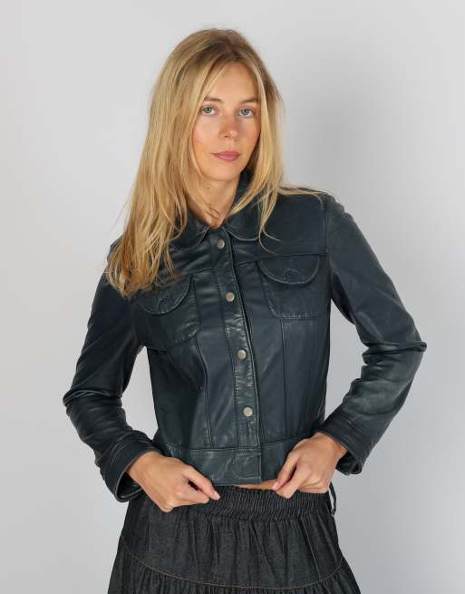 Vintage Conbipel S leather jacket in navy blue