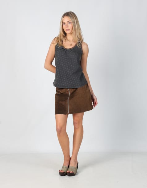 Vintage Conbipel XS leather mini skirt in brown - view 1