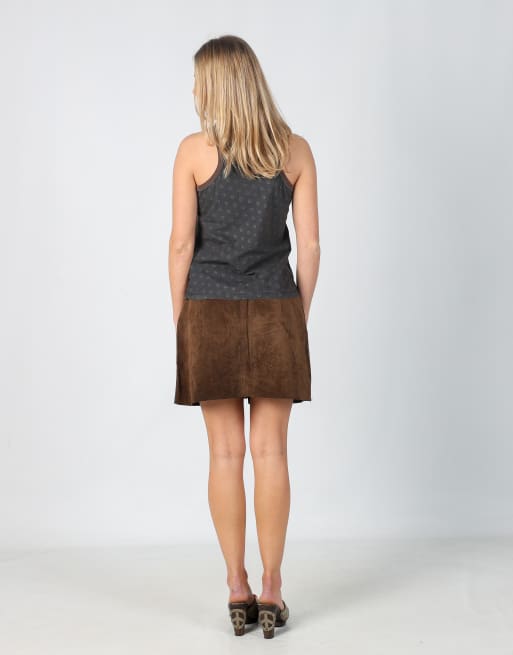 Vintage Conbipel XS leather mini skirt in brown, 3 of 4