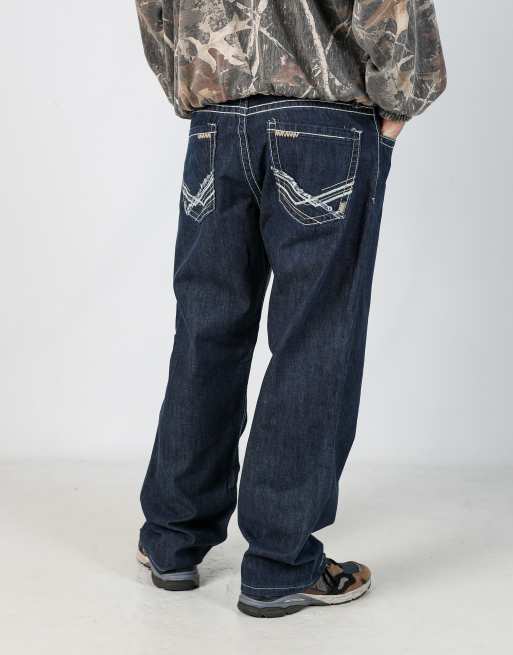 Vintage Contrast Stitch 36x32 denim hip hop jeans in blue