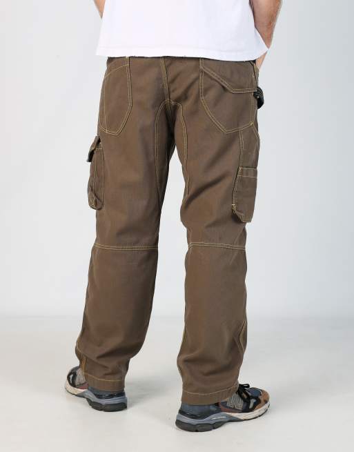 Vintage Contrast Stitch 38x30 woven cargo pants in khaki green