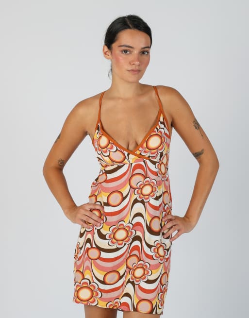 Vintage Controcorrente S printed woven mini dress in peach, 2 of 4