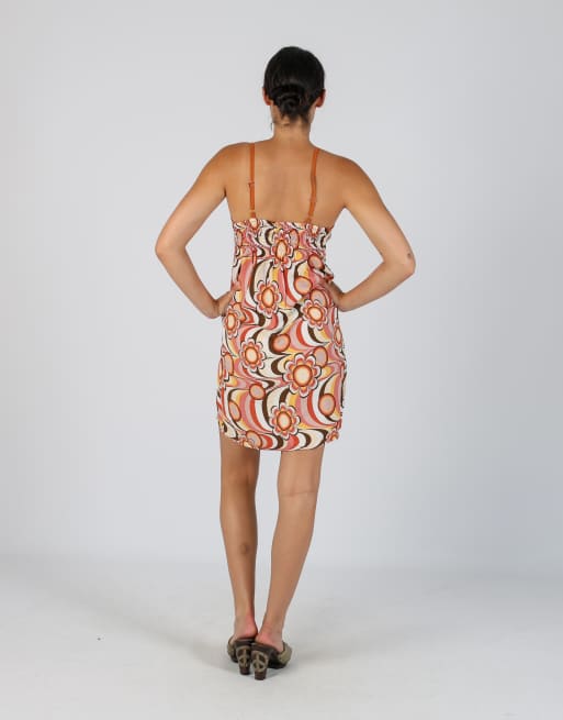 Vintage Controcorrente S printed woven mini dress in peach, 3 of 4