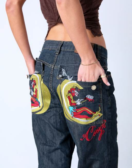 Vintage Coogi 28x32 Denim Hip Hop Baggy Jeans Charcoal Grey