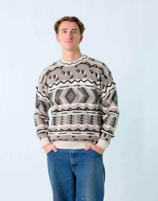 Vintage Coogi Style  XL Knit Sweatshirt Light Grey