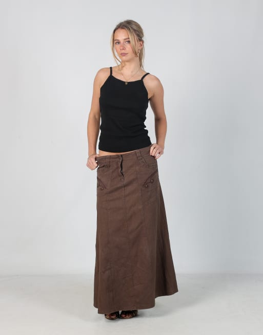 Vintage Cool Fashion M woven maxi skirt in brown
