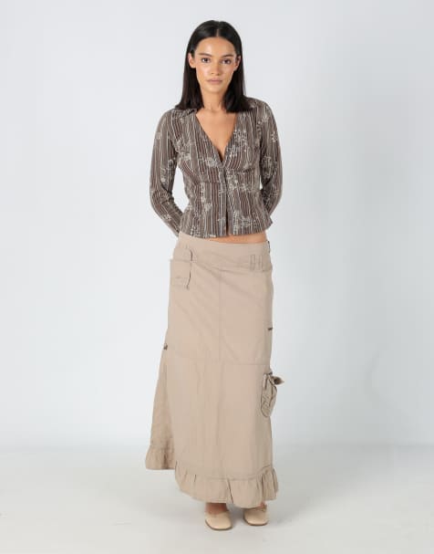 Vintage Cop Copine 8 Woven Maxi Skirt Tan - view 1