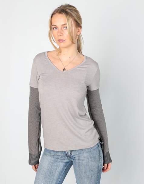 Vintage Cop Copine M long sleeve top in light grey - view 1