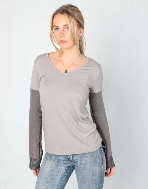Vintage Cop Copine M long sleeve top in light grey