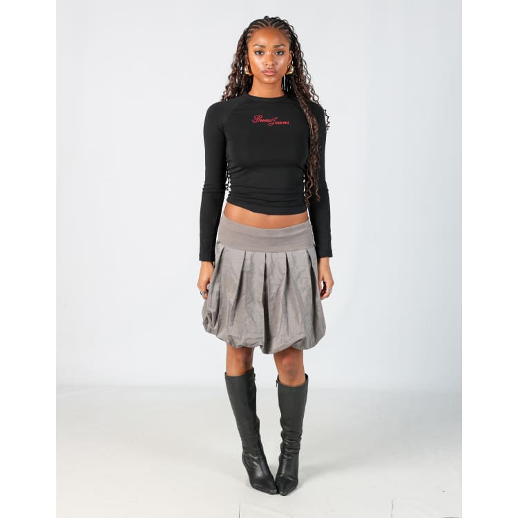 Vintage Cop Copine M woven midi skirt in grey | ASOS