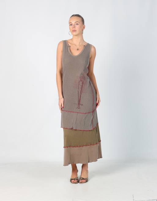Vintage Cop Copine S woven midi dress in khaki green