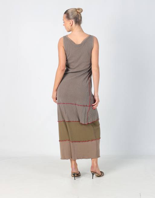 Vintage Cop Copine S woven midi dress in khaki green, 3 of 4