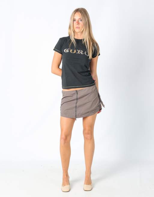 Vintage Cop Copine S woven mini skirt in brown