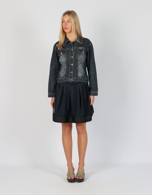 Vintage Cop Copine S woven mini skirt in navy blue