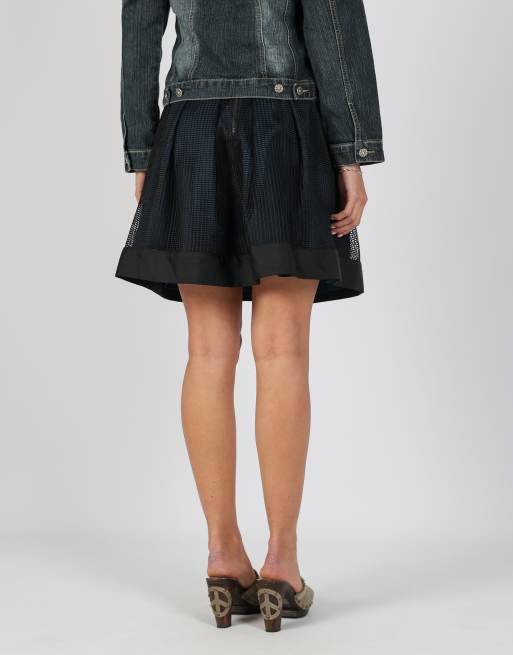 Vintage Cop Copine S woven mini skirt in navy blue, 4 of 4