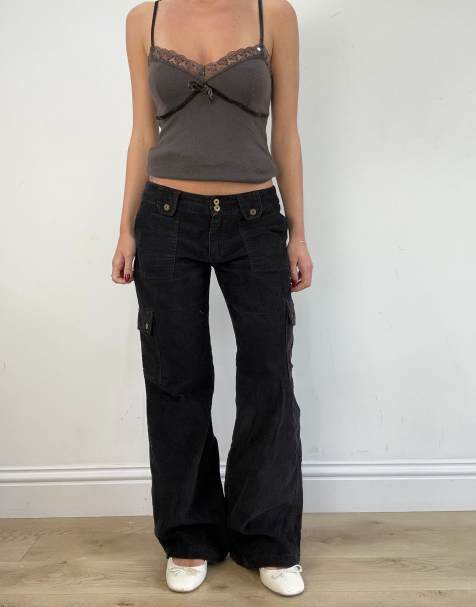 Vintage corduroy cargo jeans in black - view 1
