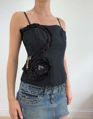 Vintage corset style cami in black