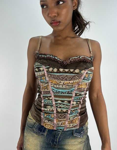 Vintage corset style top in brown - view 1