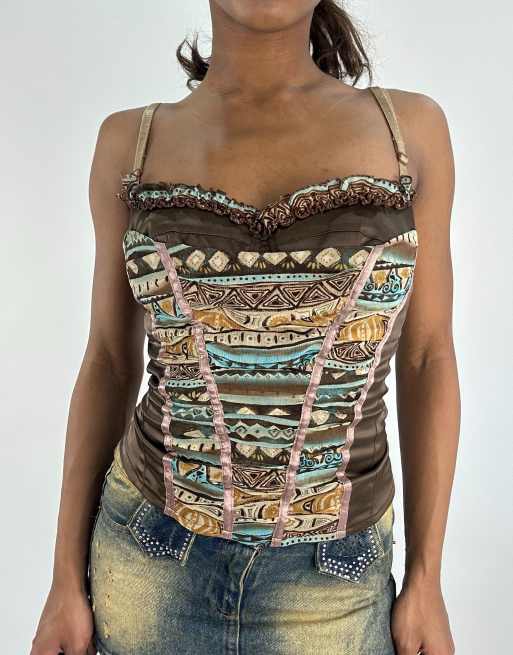 Vintage corset style top in brown, 3 of 4