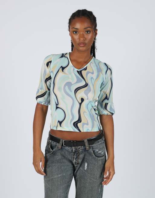 Vintage Cosmos S mesh top in light blue