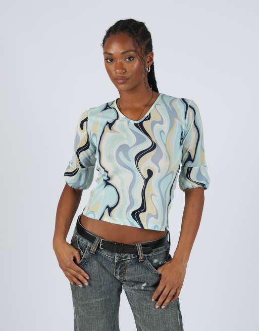 Vintage Cosmos S mesh top in light blue, 3 of 4