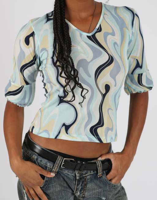 Vintage Cosmos S mesh top in light blue, 4 of 4