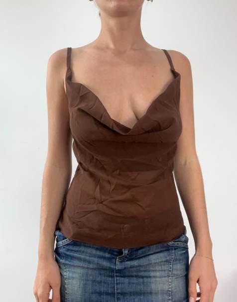 Vintage cow neck cami in brown - view 1