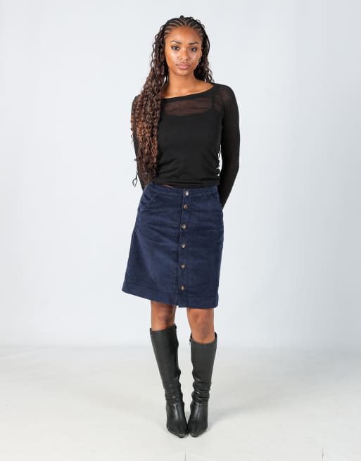 Vintage Crew Clothing S cord skirt in navy blue