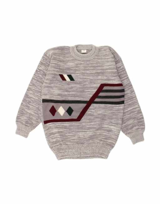 Vintage Crew Neck Jumper Sweater 2XL In Grey Striped